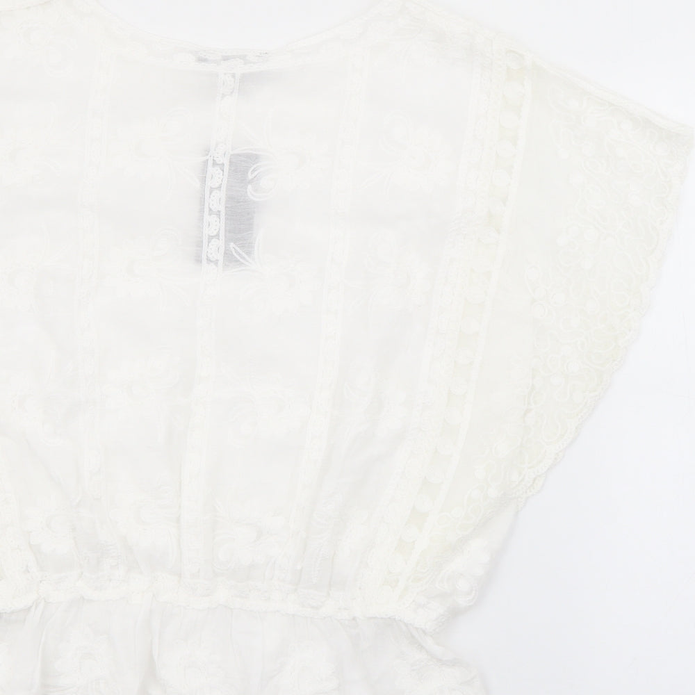New Look Womens White  Cotton Tunic Blouse Size M Boat Neck