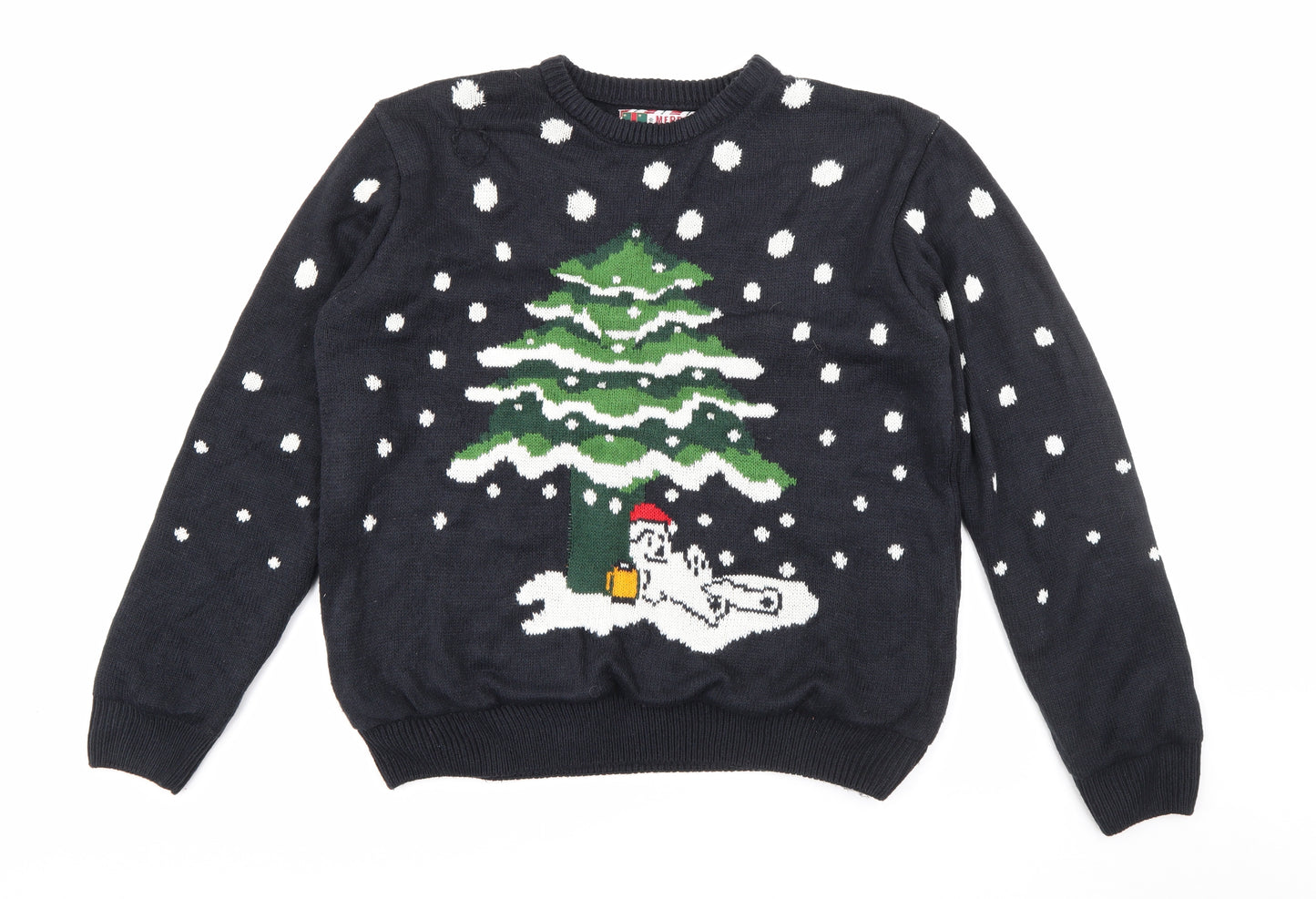Cedar Wood State Mens Blue Crew Neck Polka Dot Acrylic Pullover Jumper Size L   - LED Light-up Christmas Jumper