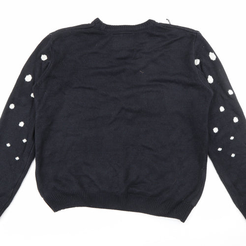 Cedar Wood State Mens Blue Crew Neck Polka Dot Acrylic Pullover Jumper Size L   - LED Light-up Christmas Jumper