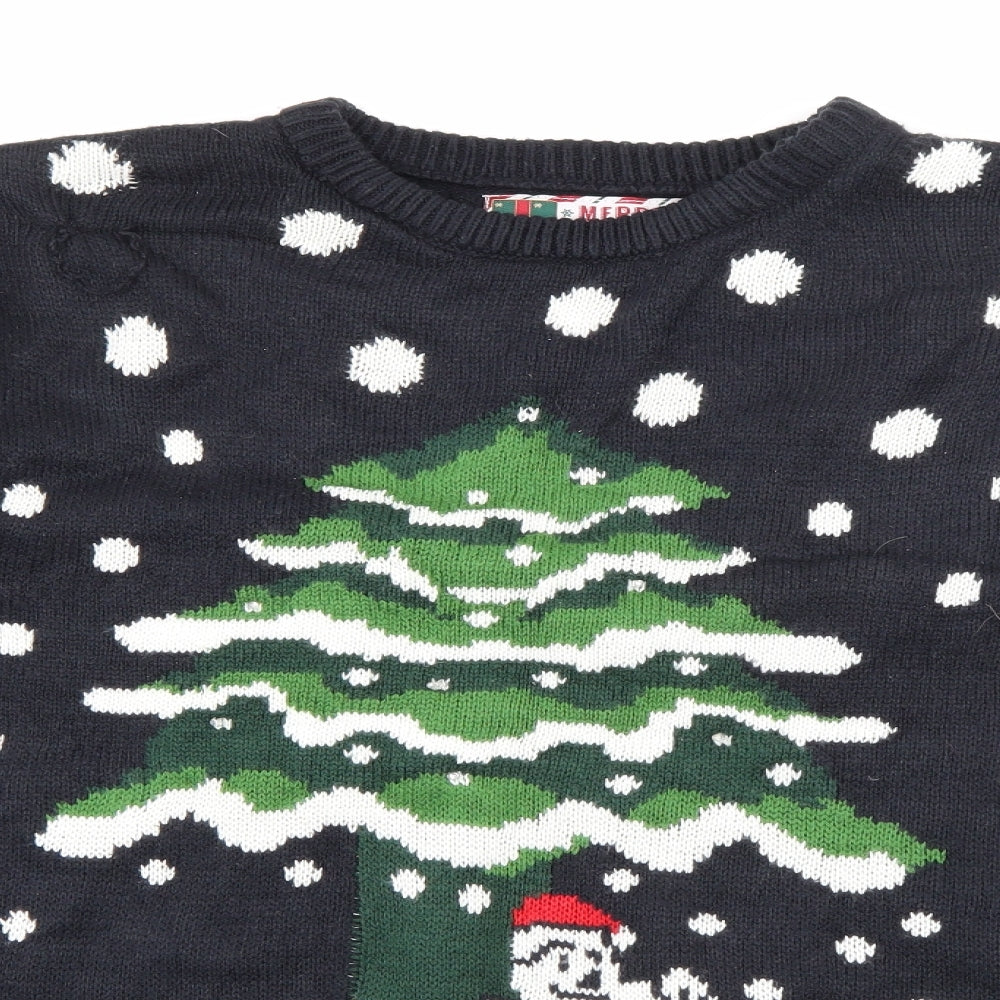 Cedar Wood State Mens Blue Crew Neck Polka Dot Acrylic Pullover Jumper Size L   - LED Light-up Christmas Jumper