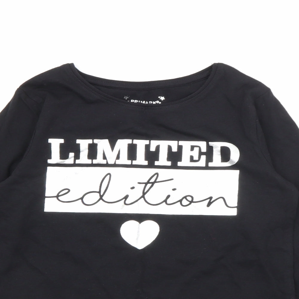Primark Girls Black  Cotton Basic T-Shirt Size 8-9 Years Crew Neck