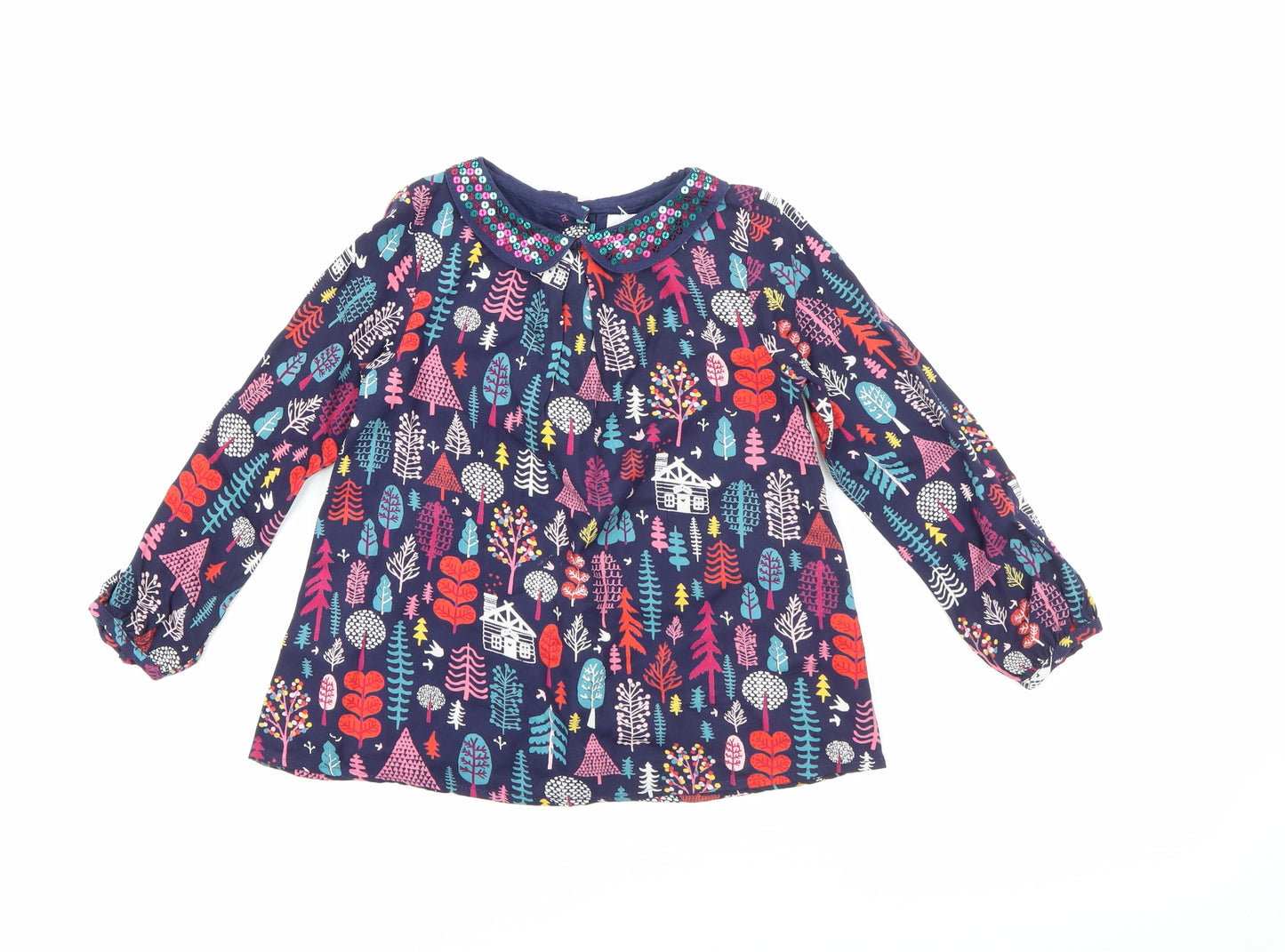 Marks and Spencer Girls Blue Collared Geometric Viscose Pullover Jumper Size 4-5 Years  Button
