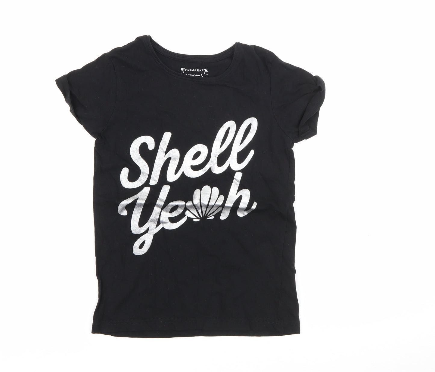 Primark Girls Black  Cotton Basic T-Shirt Size 9-10 Years Crew Neck