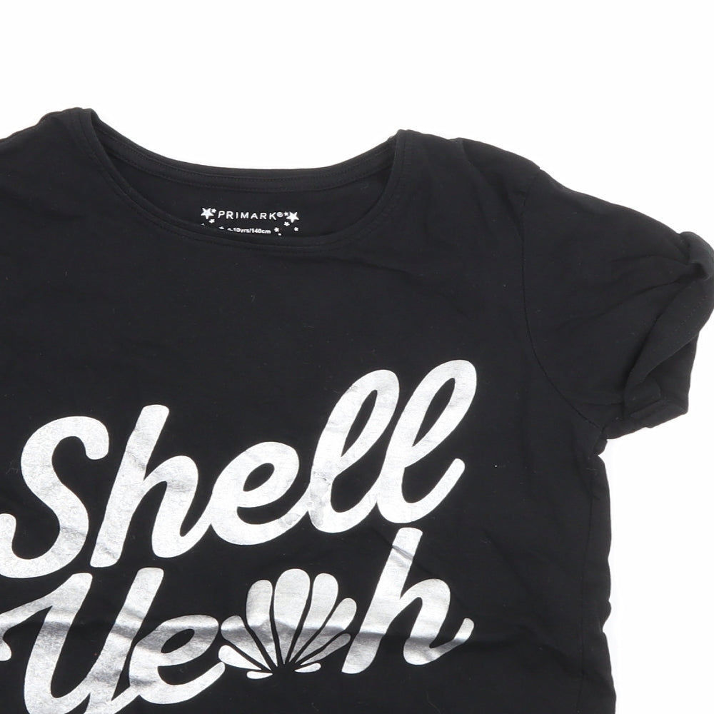 Primark Girls Black  Cotton Basic T-Shirt Size 9-10 Years Crew Neck