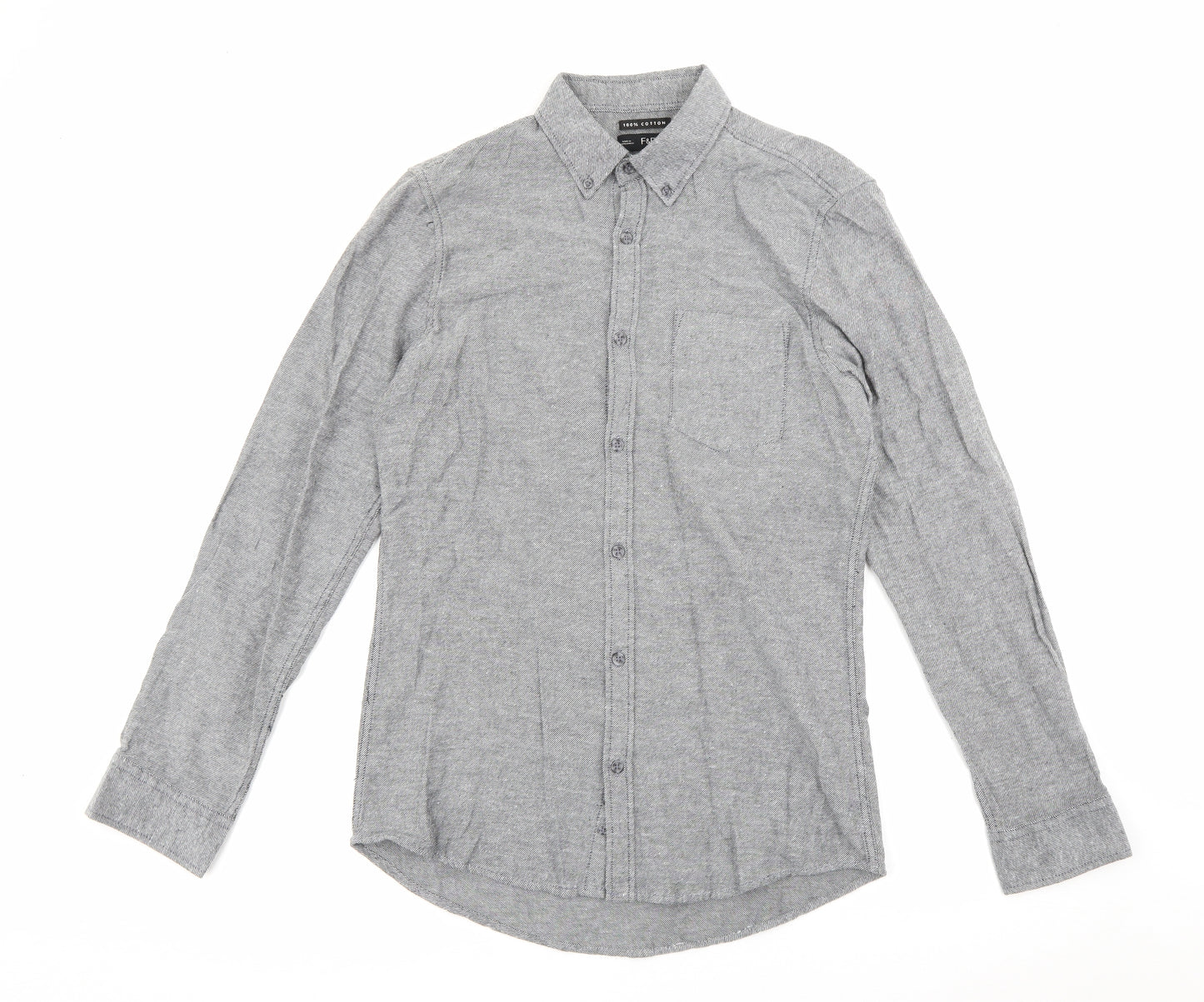 F&F Womens Grey  Cotton Basic Button-Up Size S Collared