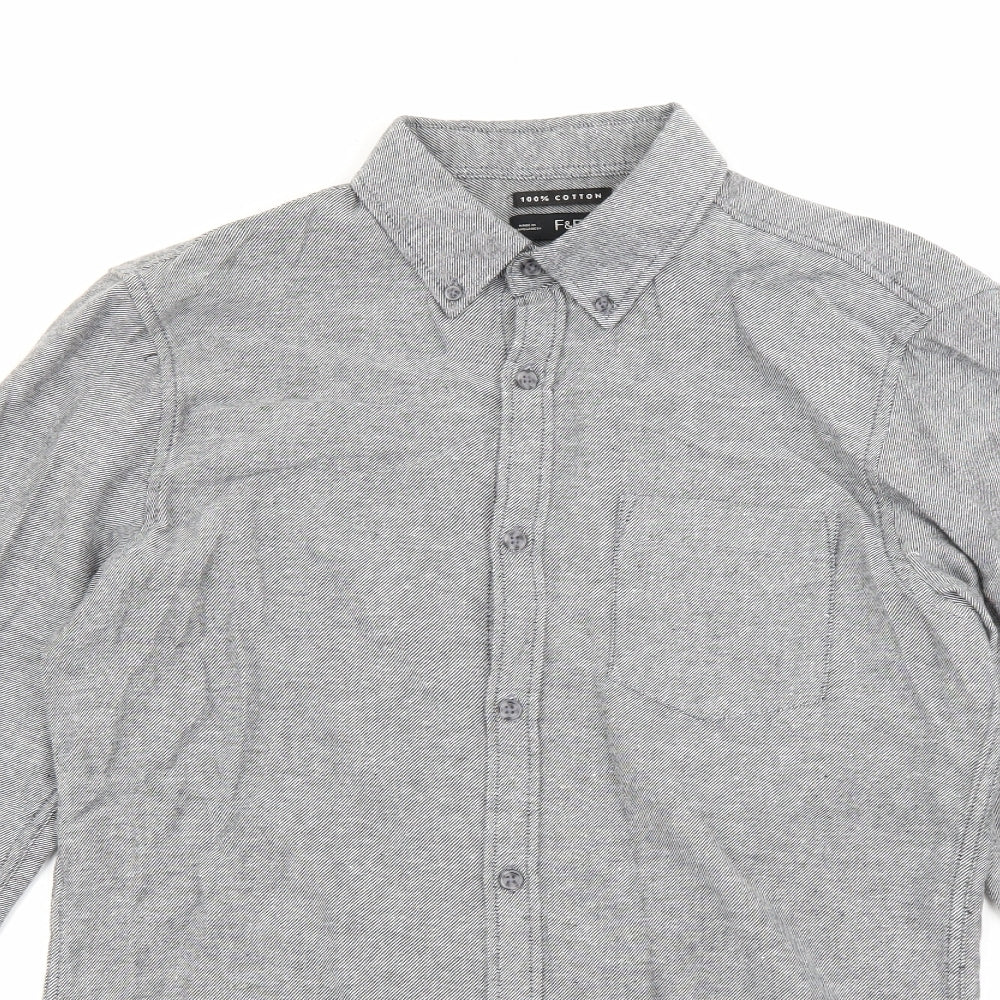 F&F Womens Grey  Cotton Basic Button-Up Size S Collared