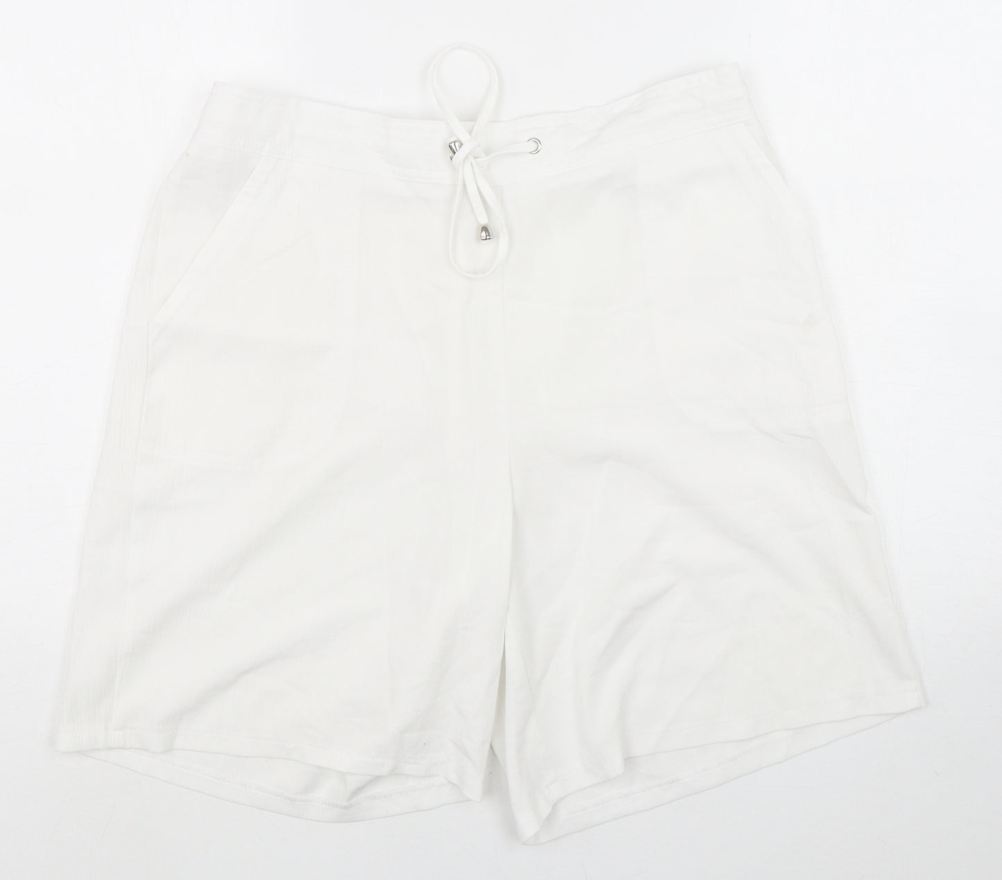 Paperbag Womens White  Polyester Bermuda Shorts Size 14 L9 in Regular Drawstring