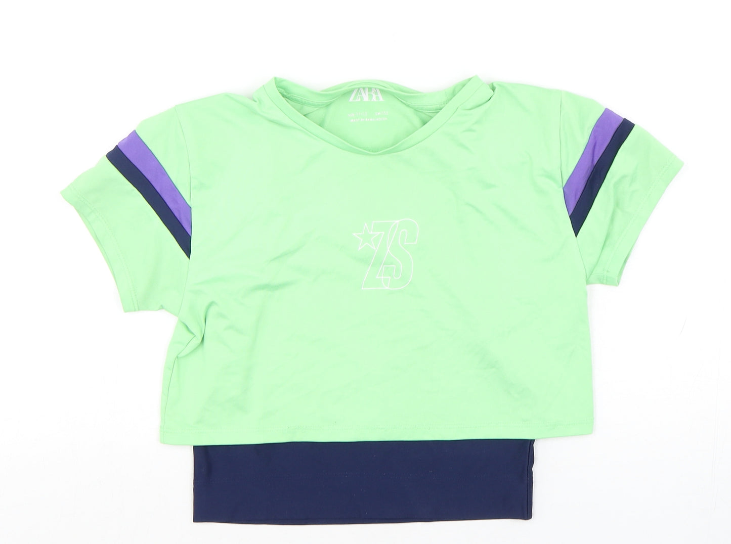 Zara Girls Multicoloured  Polyester Cropped T-Shirt Size 11-12 Years Round Neck Pullover - T-Shirt With Tank