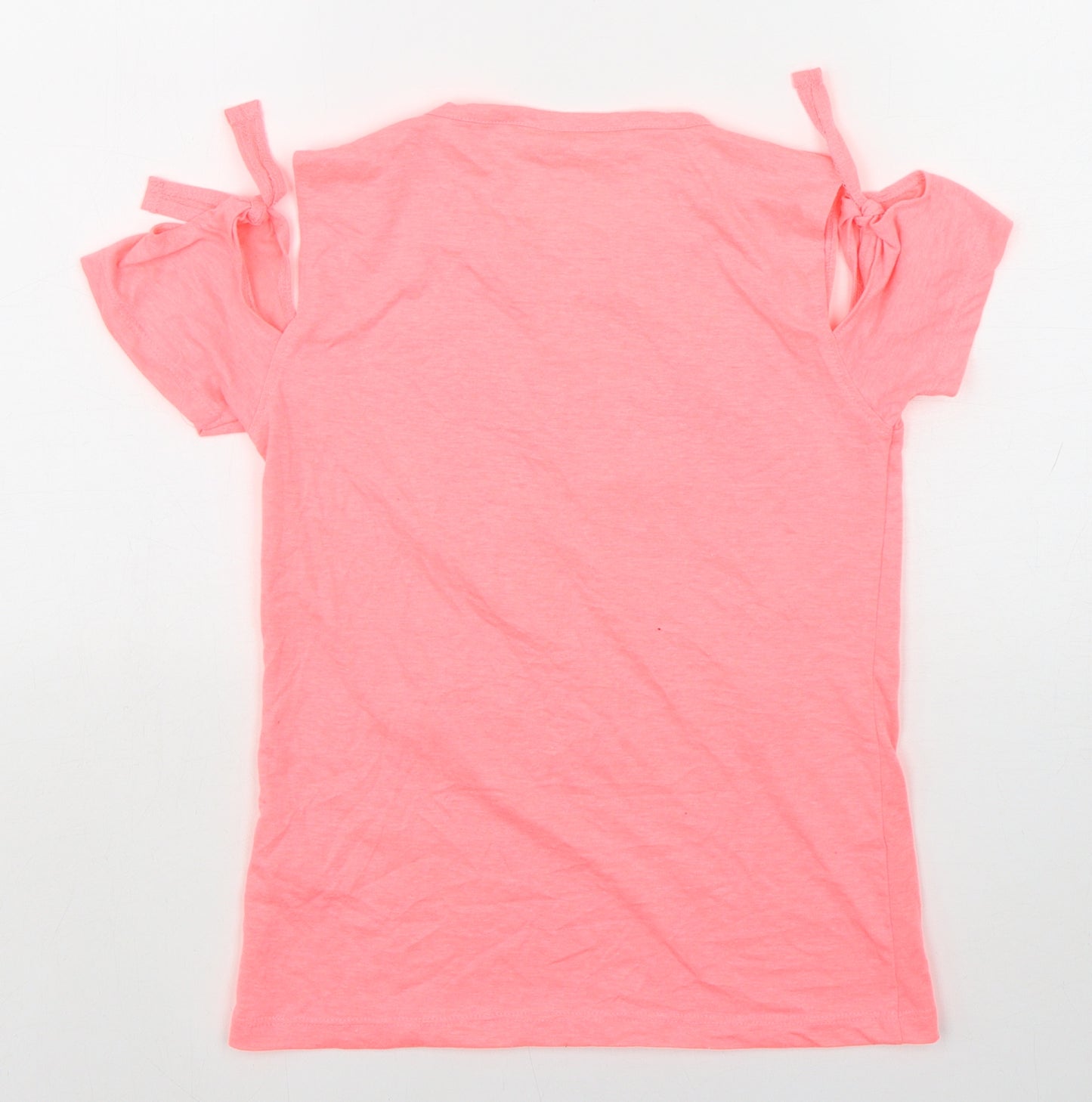Pep&Co Girls Pink Geometric Cotton Basic T-Shirt Size 9-10 Years Round Neck Pullover