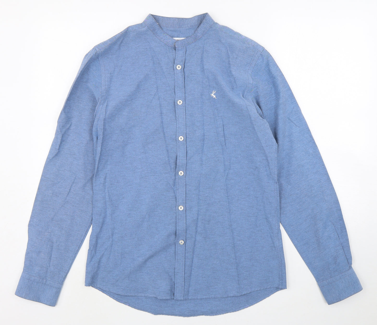 Ottomoda Mens Blue  Cotton  Button-Up Size M Round Neck Button