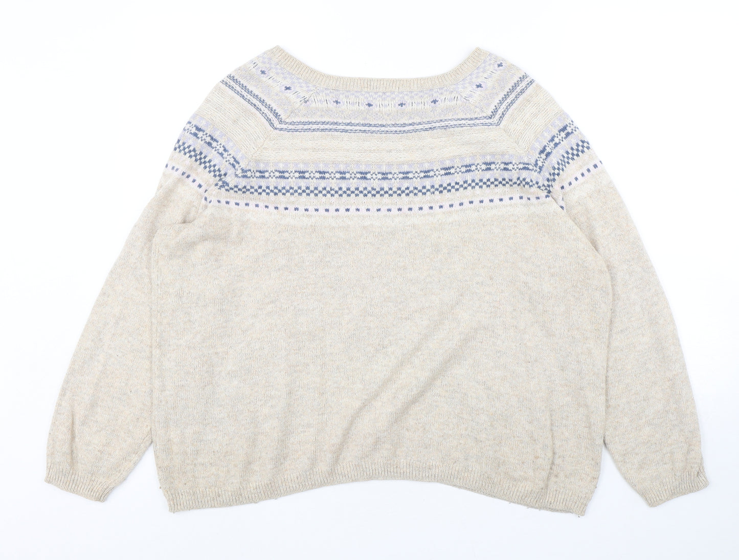 TU Womens Beige Round Neck Fair Isle Cotton Pullover Jumper Size 22