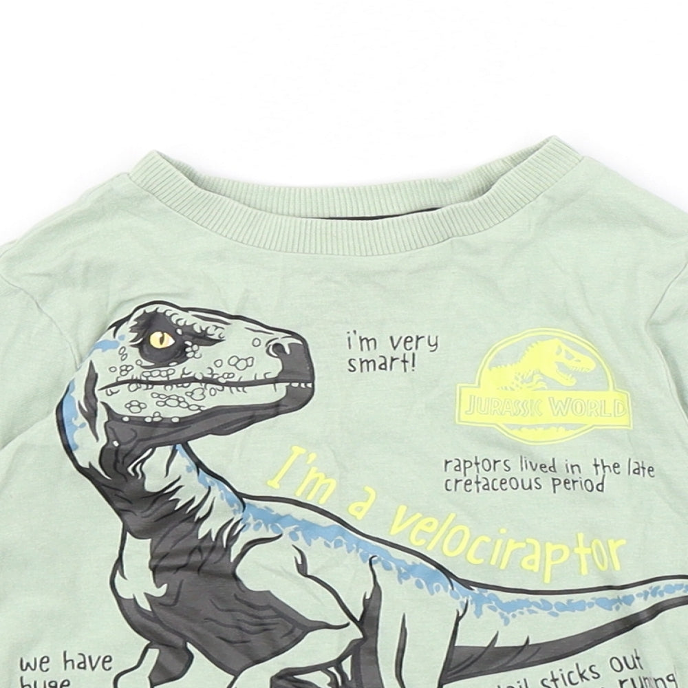 F&F Boys Green  Cotton Basic T-Shirt Size 18-24 Months Round Neck Pullover - Jurassic World