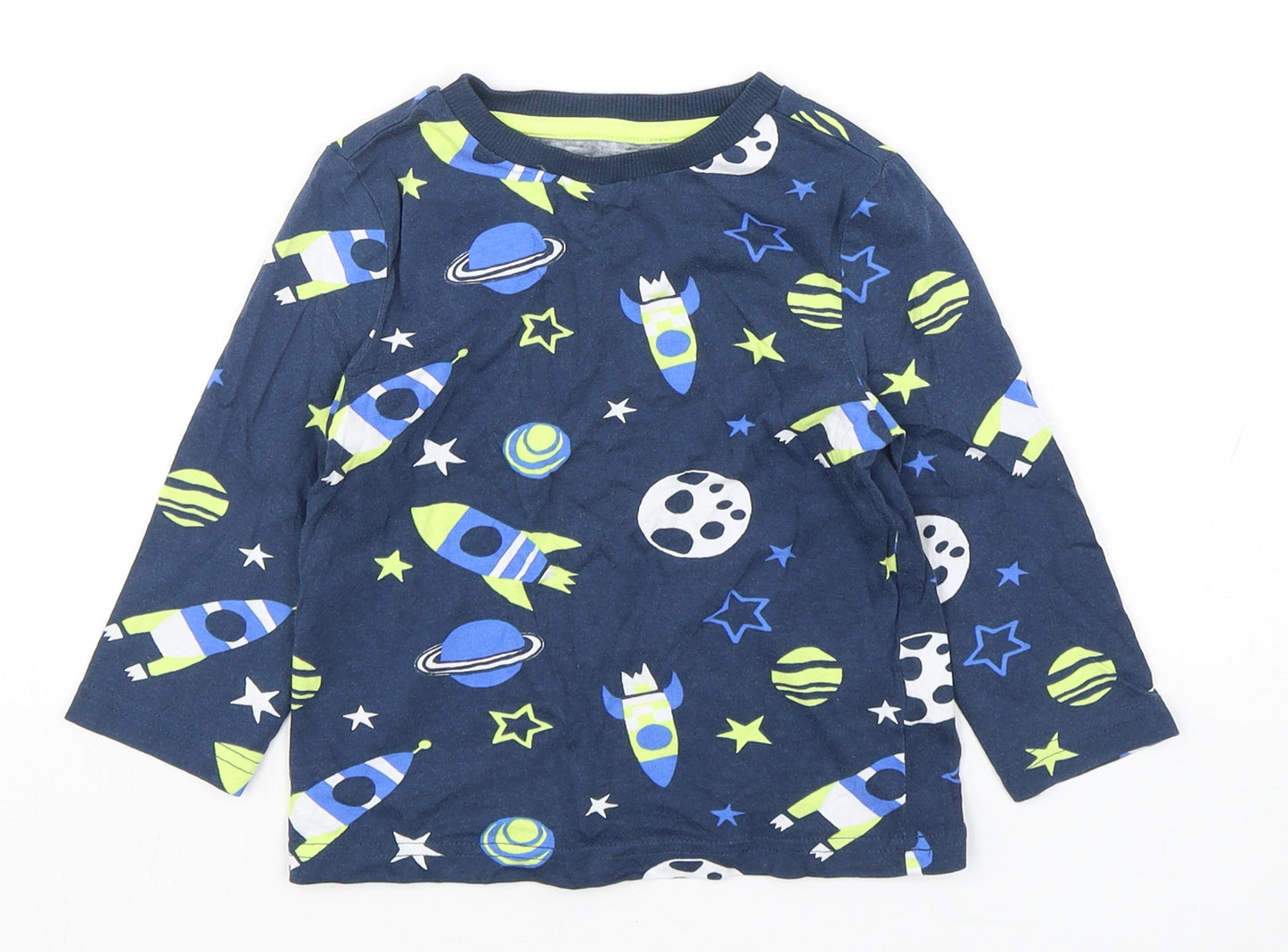 F&F Boys Multicoloured Geometric Cotton Basic T-Shirt Size 18-24 Months Round Neck Pullover - Space