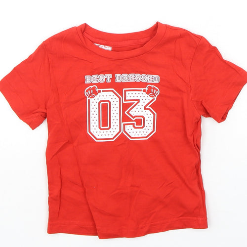 adidas Boys Red  Cotton Basic T-Shirt Size 18-24 Months Round Neck Pullover - Disney
