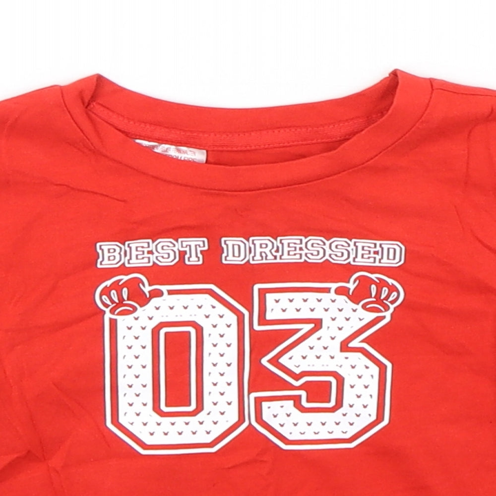 adidas Boys Red  Cotton Basic T-Shirt Size 18-24 Months Round Neck Pullover - Disney