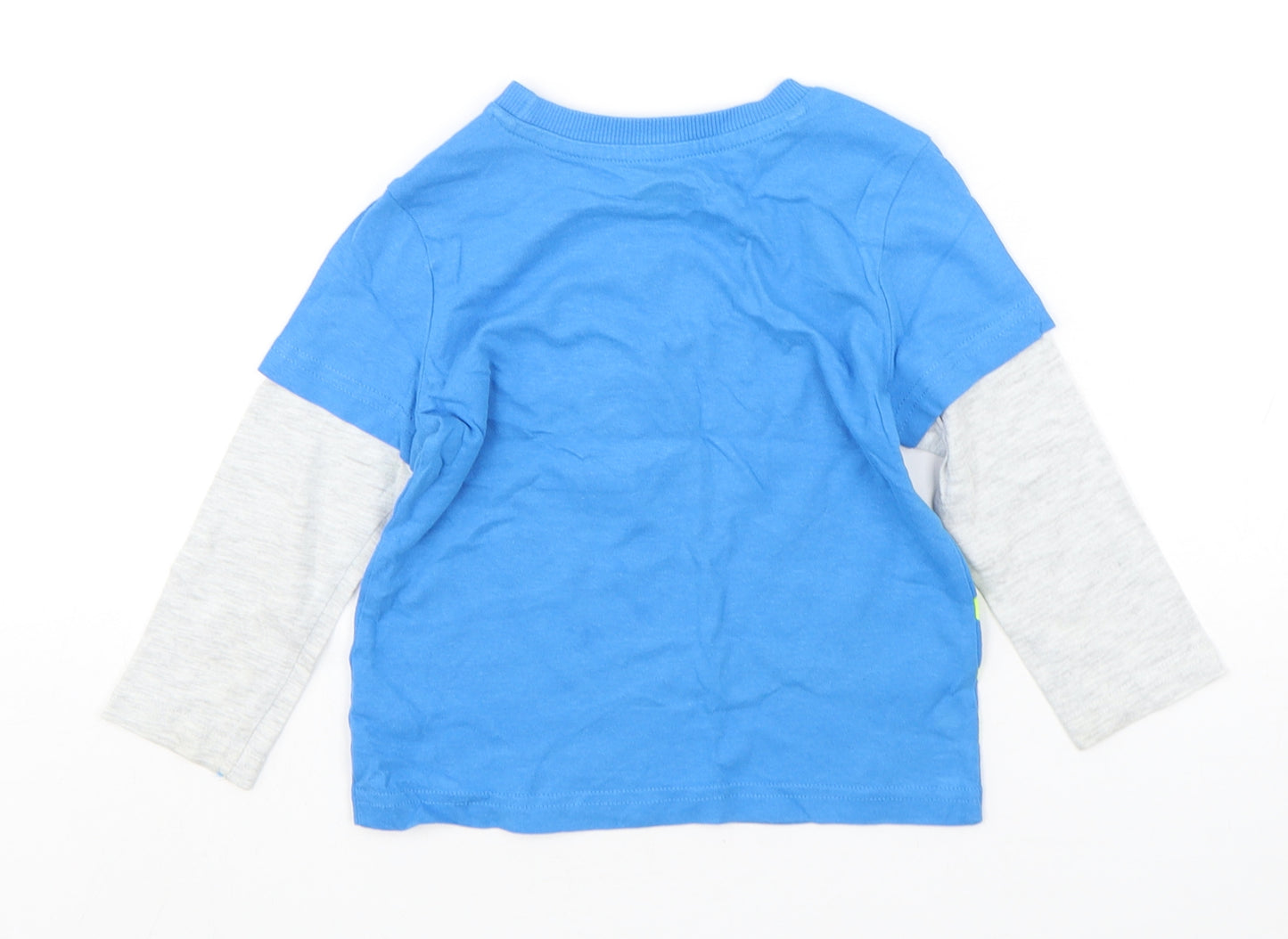 F&F Boys Multicoloured  Cotton Basic T-Shirt Size 18-24 Months Round Neck Pullover - Rocket Ship