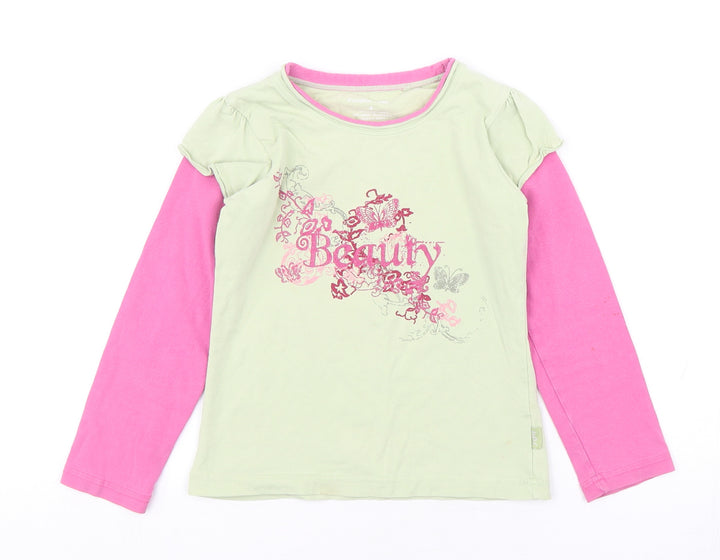 Pumpkin Patch Girls Multicoloured Geometric Cotton Basic T-Shirt Size 6 Years Round Neck Pullover