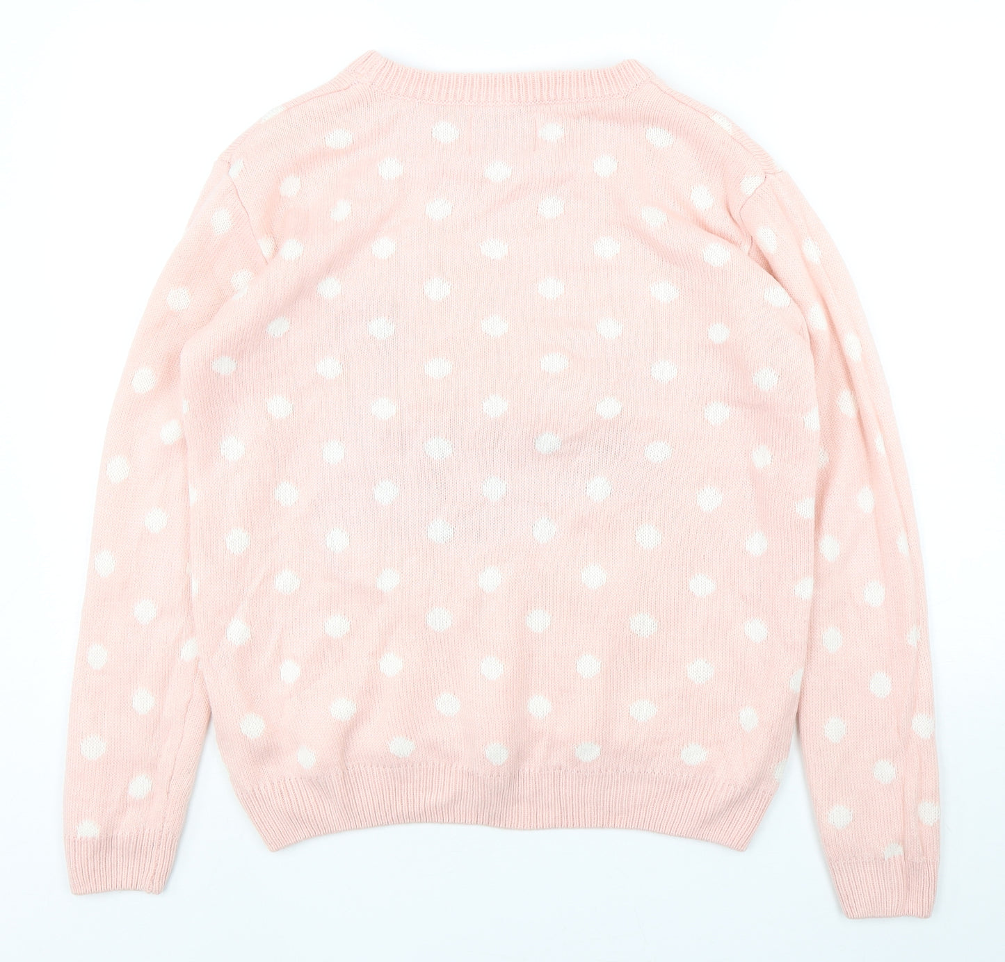 Atmosphere Womens Pink Round Neck Polka Dot Acrylic Pullover Jumper Size S   - Christmas