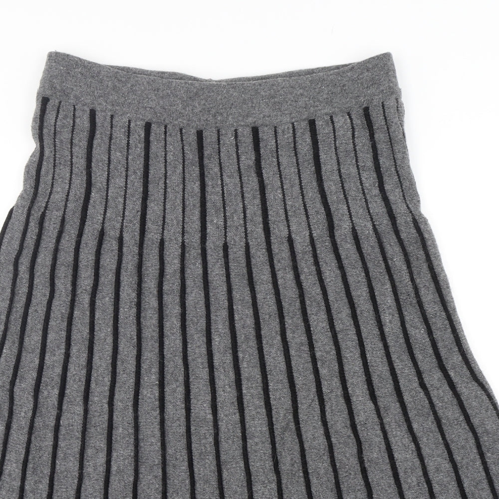 Per Una  Womens Grey Striped Wool A-Line Skirt Size 14