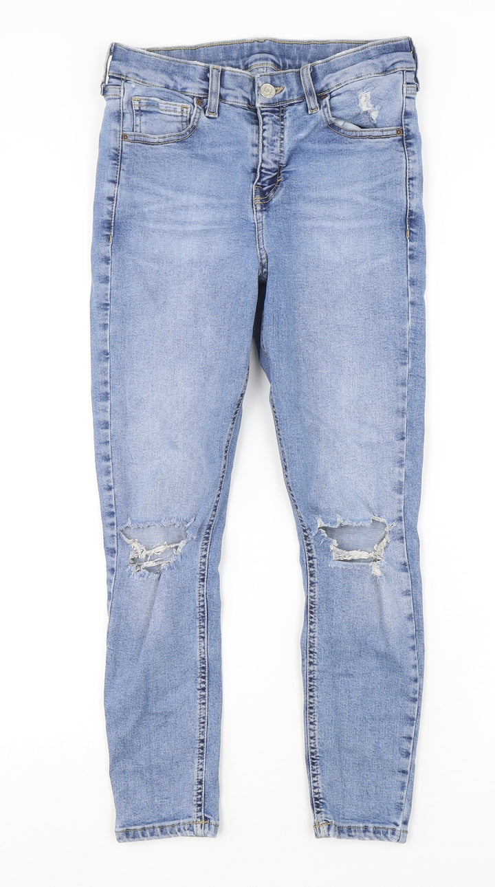 Topshop Womens Blue Cotton Skinny Jeans Size 28 in L26 in Regular