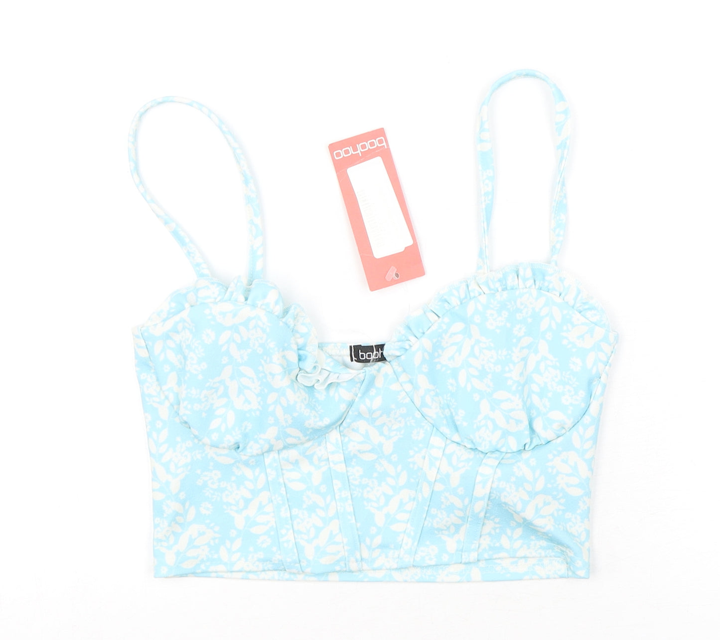 Boohoo Womens Blue Floral Polyester Cropped Tank Size 6 V-Neck