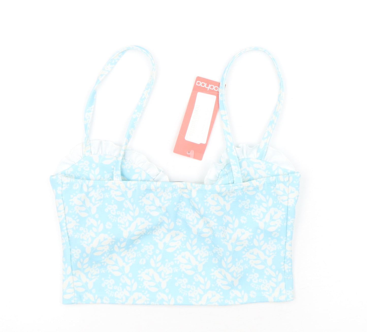 Boohoo Womens Blue Floral Polyester Cropped Tank Size 6 V-Neck