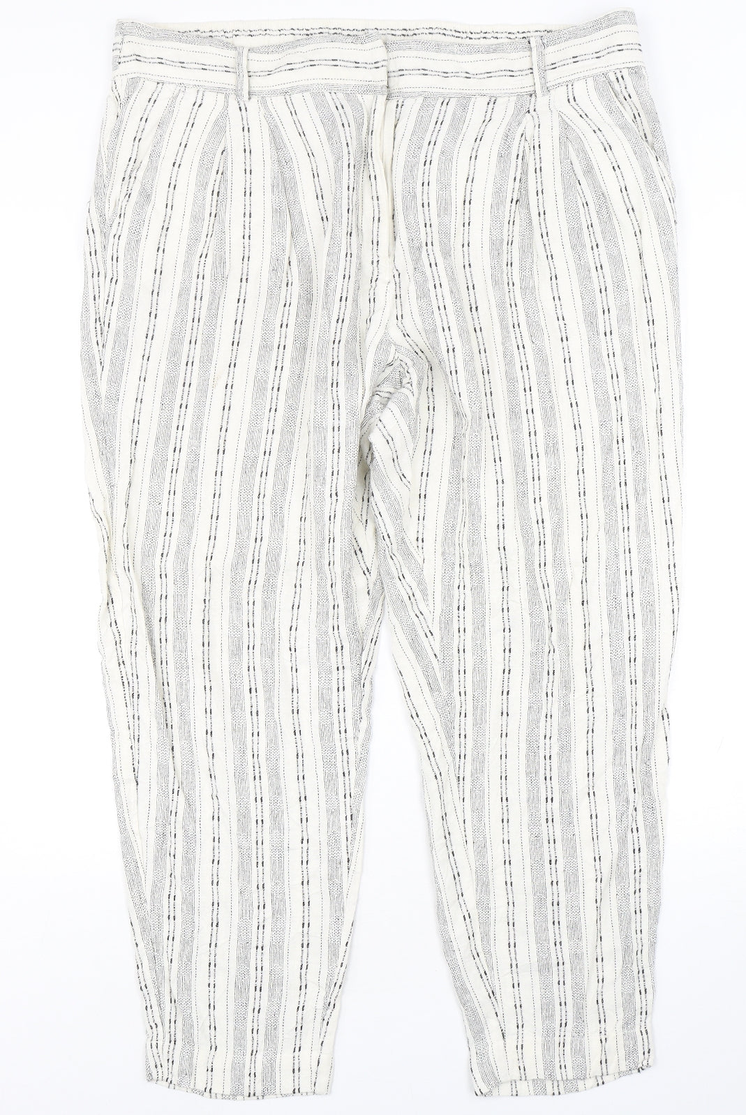 Marks and Spencer Womens Multicoloured Striped Linen Trousers  Size 20 L29 in Regular
