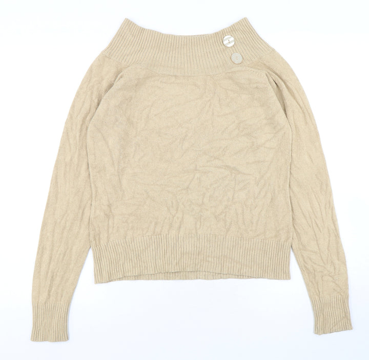 Debbie Morgan Womens Beige High Neck Polyester Pullover Jumper Size XL