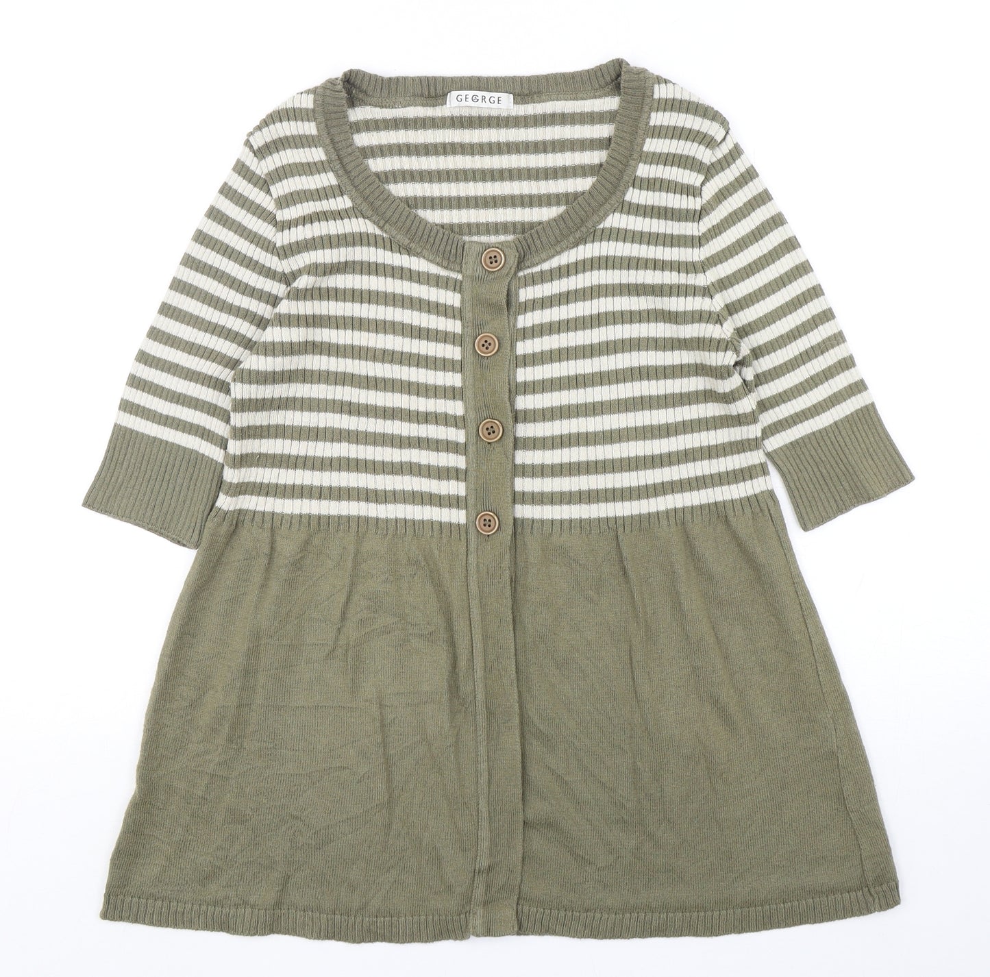 George Womens Green Round Neck Striped Cotton Cardigan Jumper Size 10