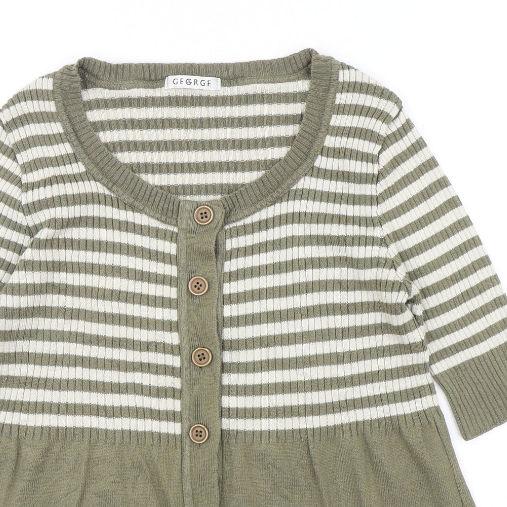 George Womens Green Round Neck Striped Cotton Cardigan Jumper Size 10