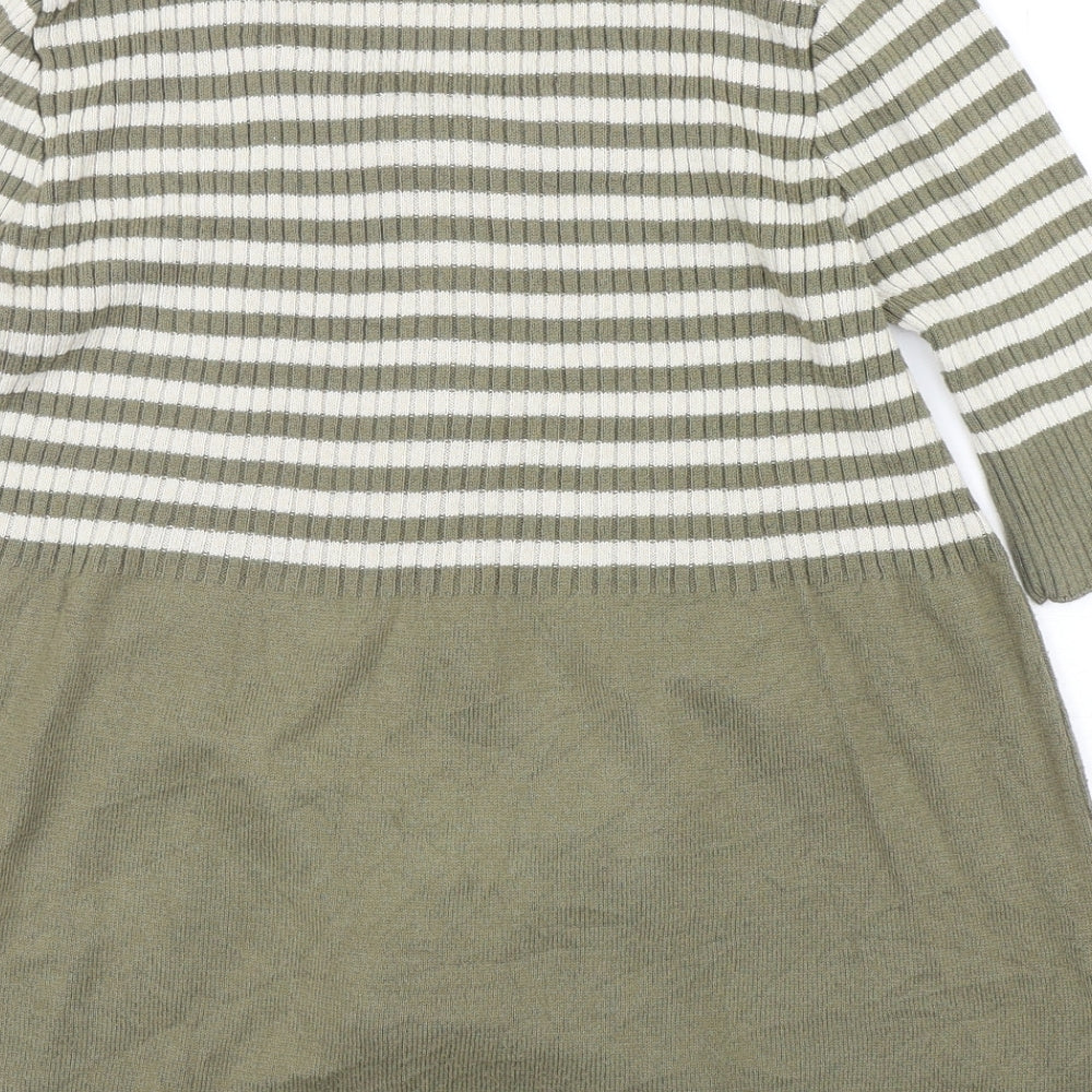 George Womens Green Round Neck Striped Cotton Cardigan Jumper Size 10