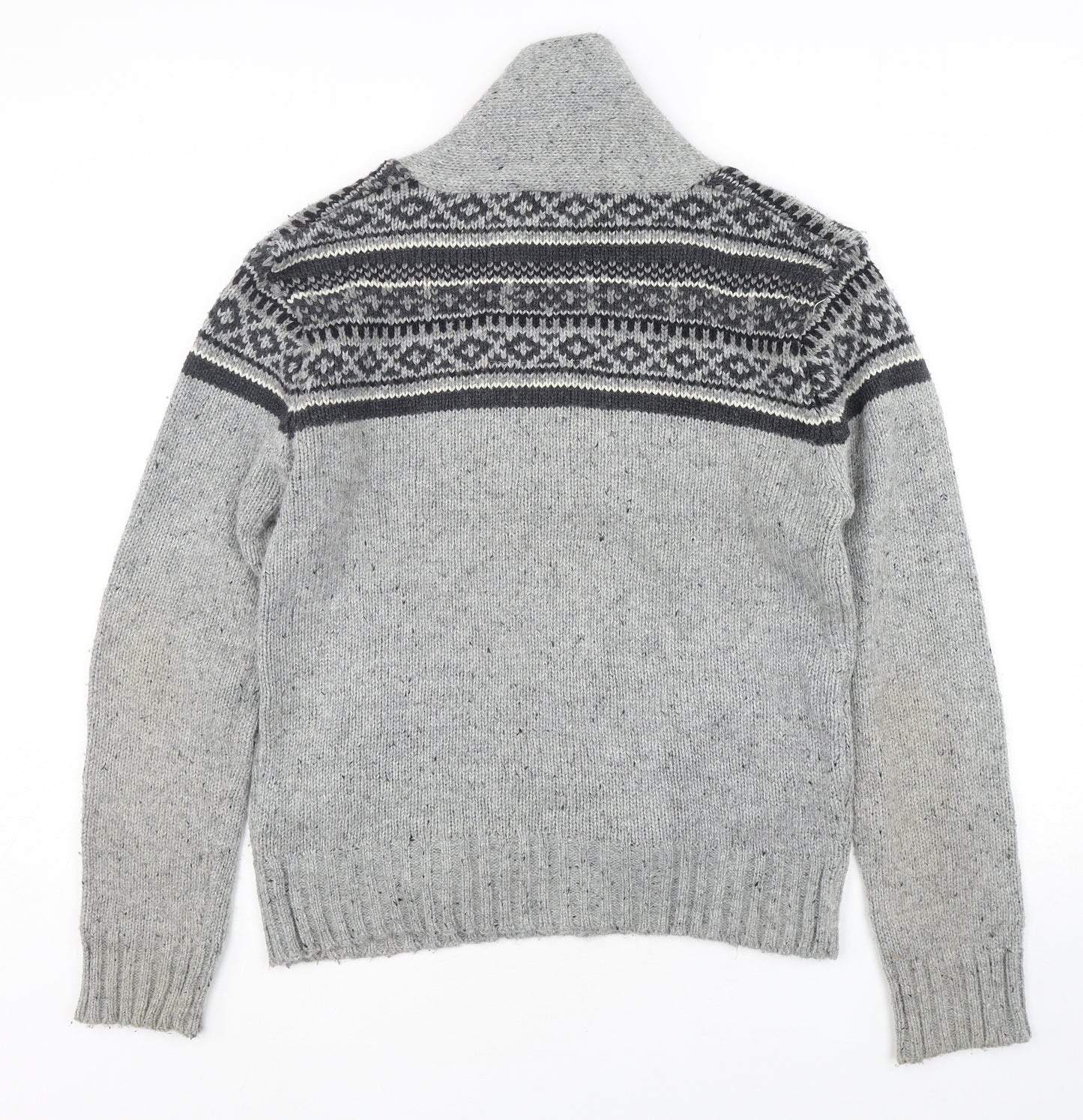 Brave Soul Mens Grey V-Neck Fair Isle Acrylic Pullover Jumper Size L