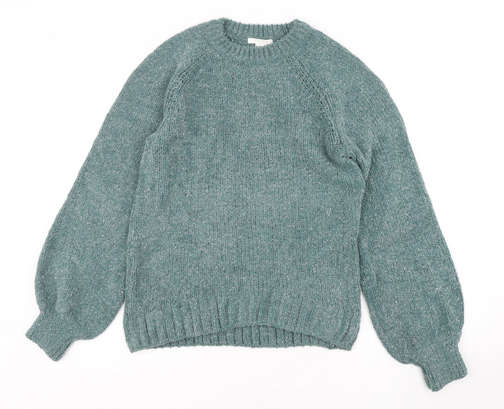 H&M Womens Green Round Neck  Polyamide Pullover Jumper Size XS