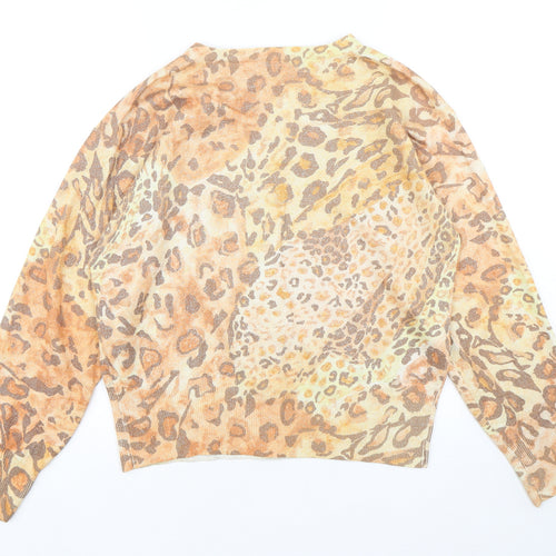 Collezioni Womens Multicoloured Round Neck Animal Print Acrylic Cardigan Jumper Size M
