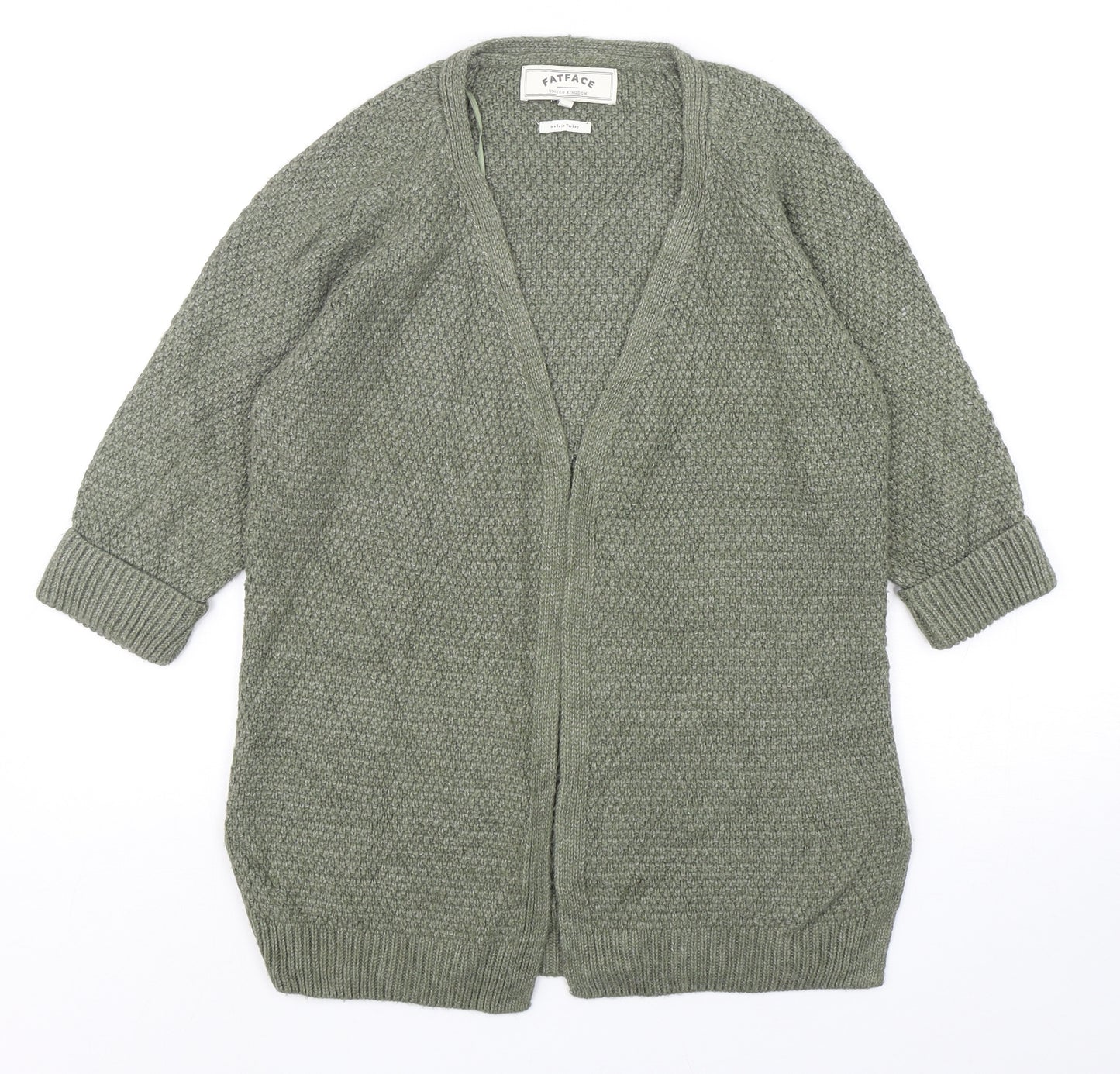 Fatface Womens Green V-Neck  Acrylic Cardigan Jumper Size 6