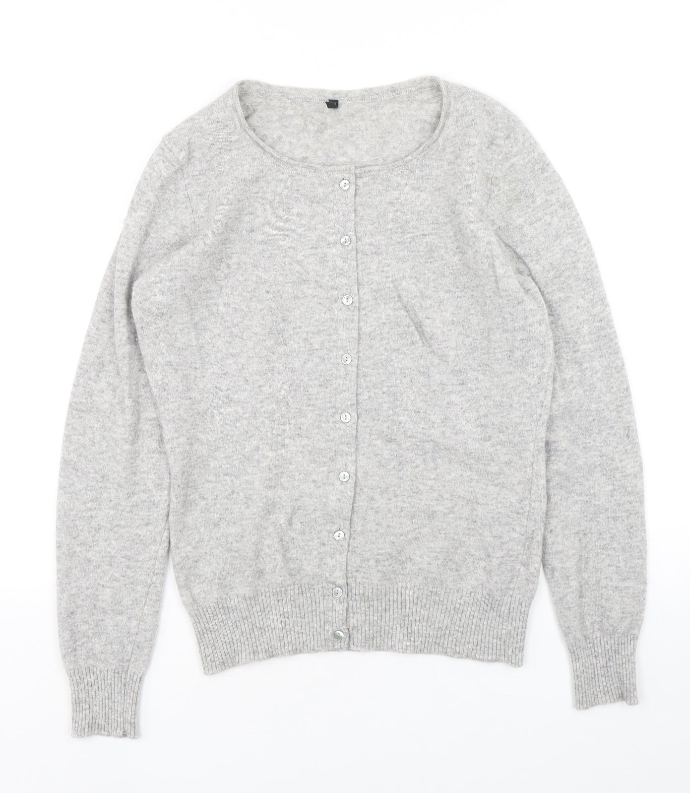 Stile Benetton Womens Grey Round Neck  Wool Cardigan Jumper Size M