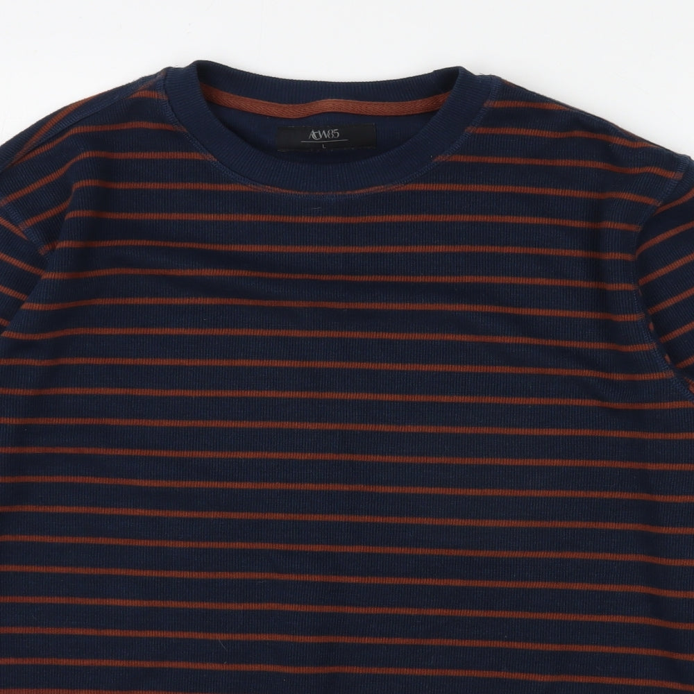 ACW85 Mens Blue Striped Polyester Pullover Sweatshirt Size L