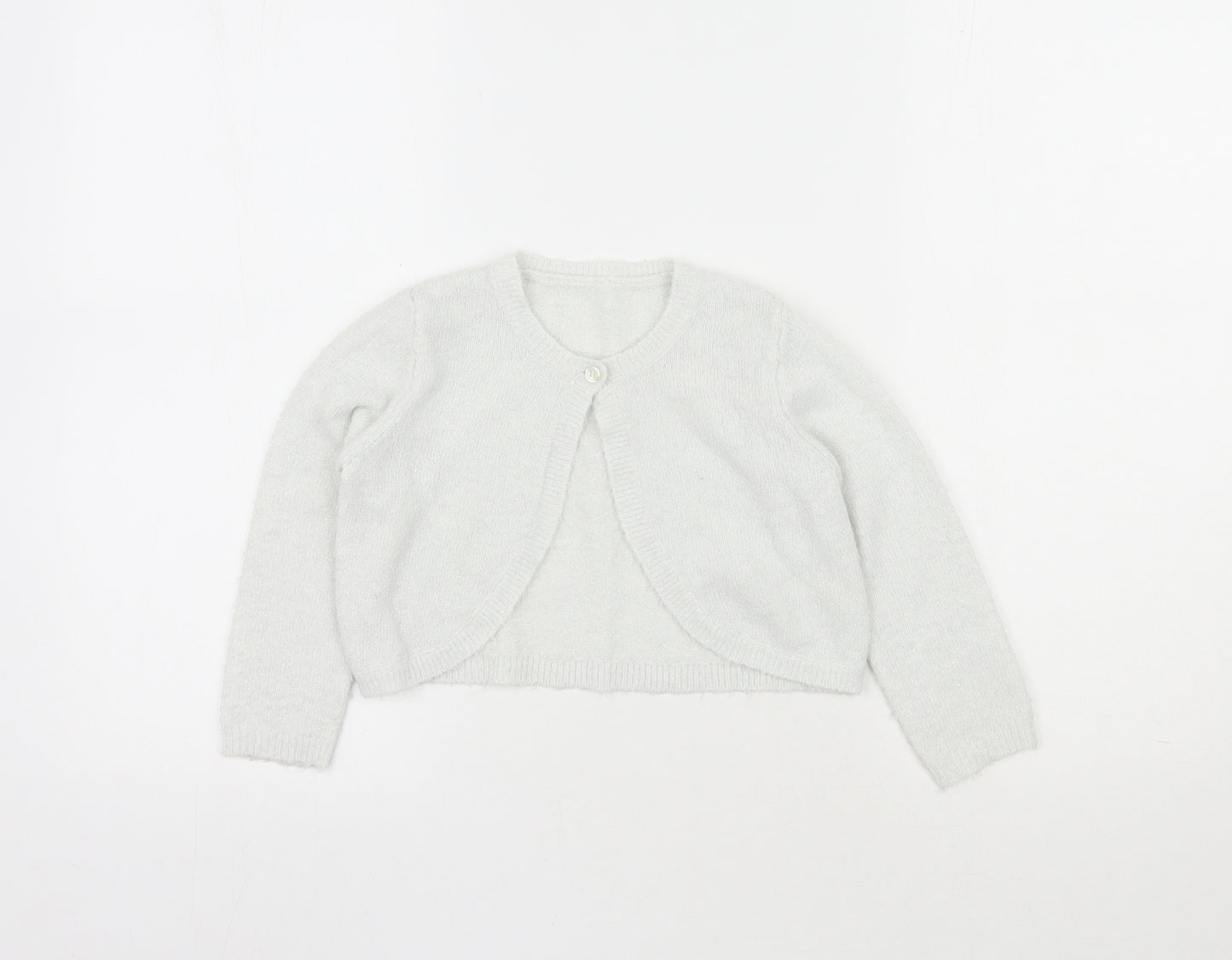Matalan Girls White Round Neck  Acrylic Cardigan Jumper Size 4-5 Years  Button