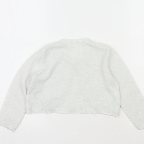 Matalan Girls White Round Neck  Acrylic Cardigan Jumper Size 4-5 Years  Button