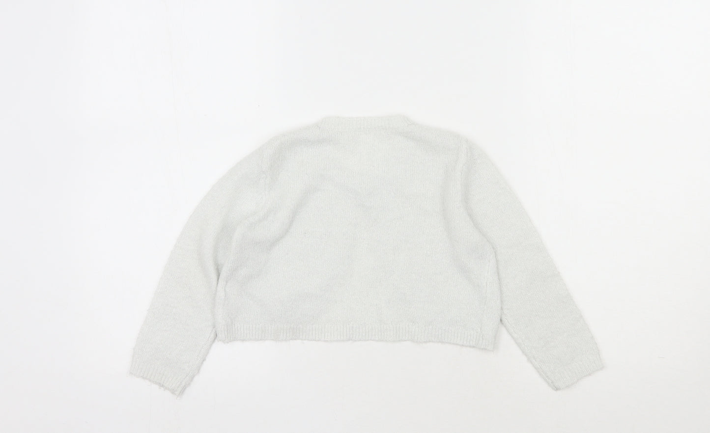 Matalan Girls White Round Neck  Acrylic Cardigan Jumper Size 4-5 Years  Button