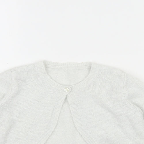 Matalan Girls White Round Neck  Acrylic Cardigan Jumper Size 4-5 Years  Button