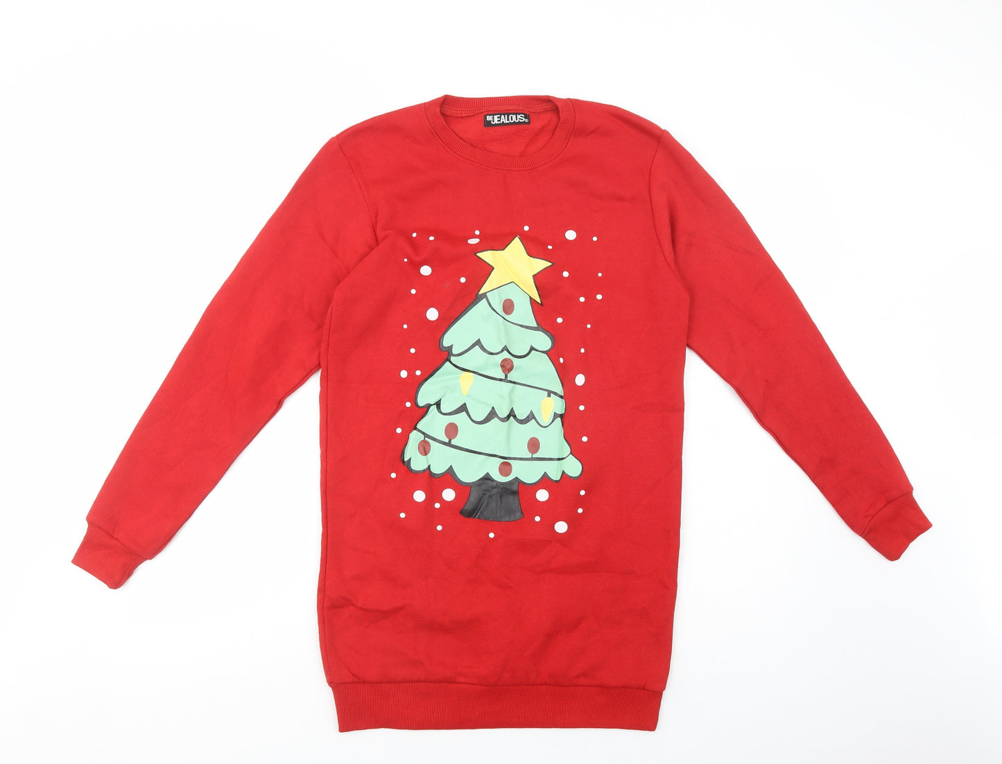 Be Jealous Womens Red  Cotton Tunic Sweatshirt Size S  Pullover - Christmas Tree