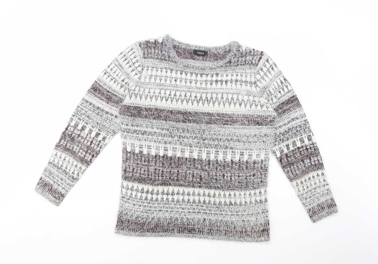 Klass Womens Grey Boat Neck Fair Isle Polyamide Pullover Jumper Size L