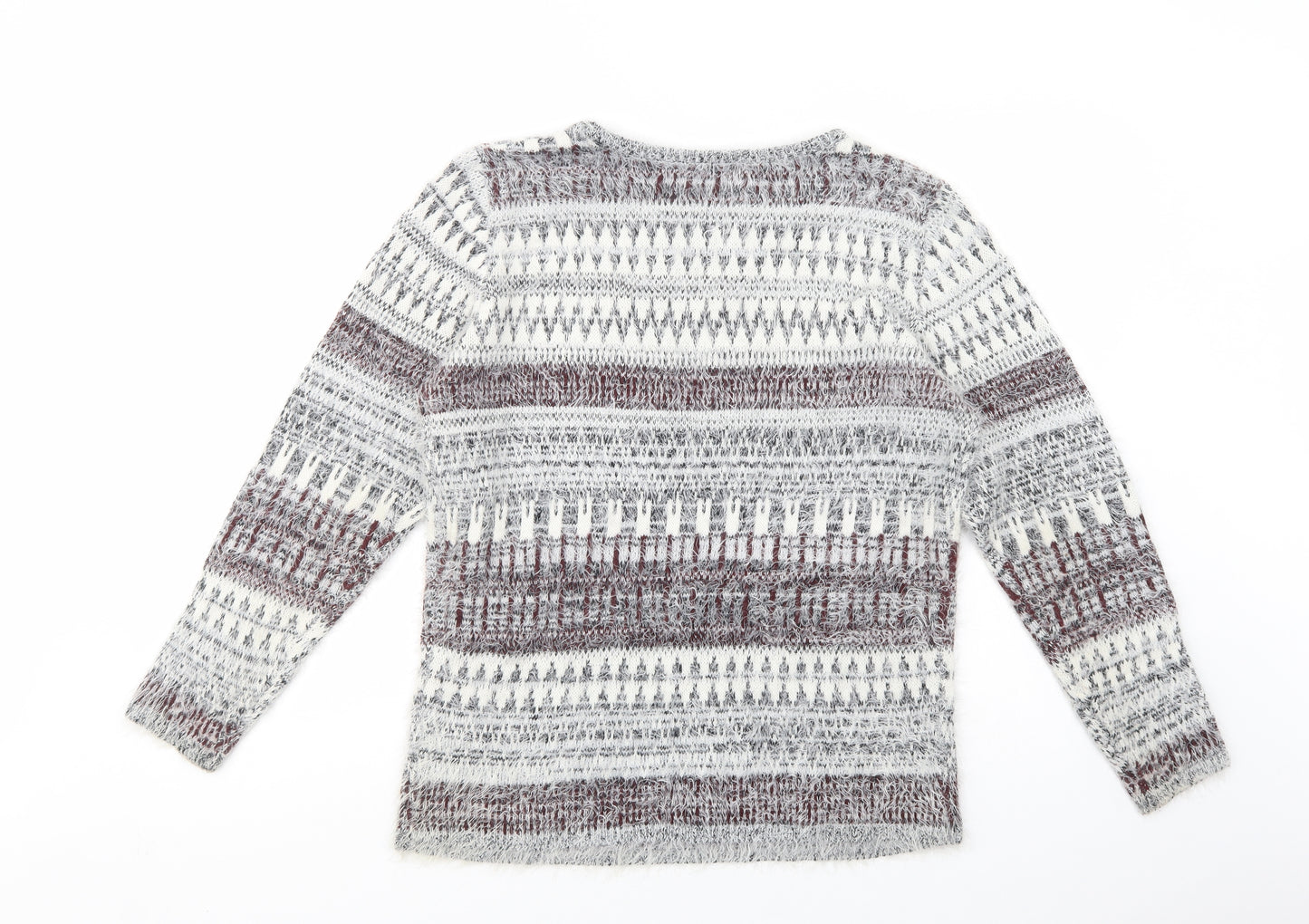 Klass Womens Grey Boat Neck Fair Isle Polyamide Pullover Jumper Size L