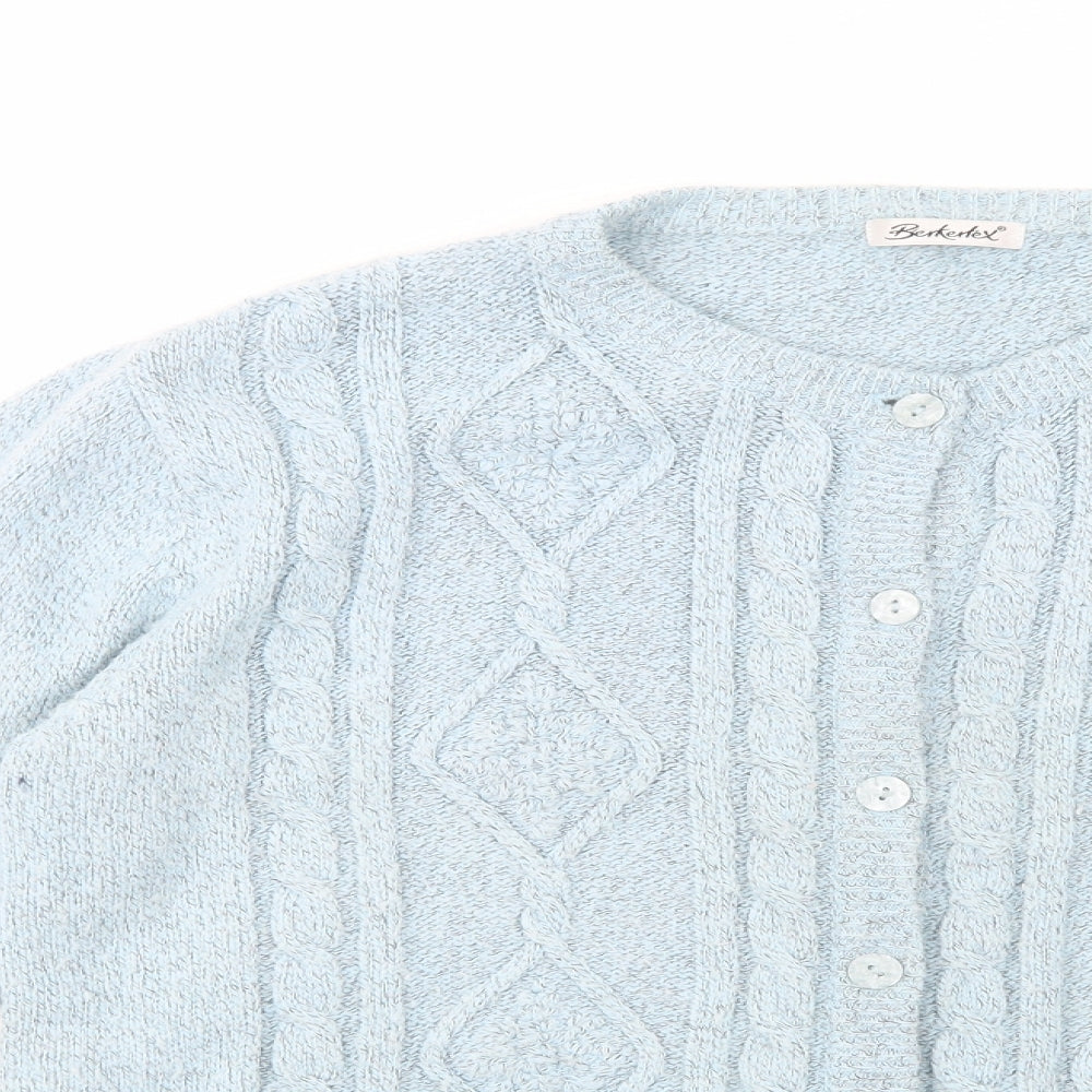 Berkertex Womens Blue Crew Neck  Acrylic Cardigan Jumper Size 18