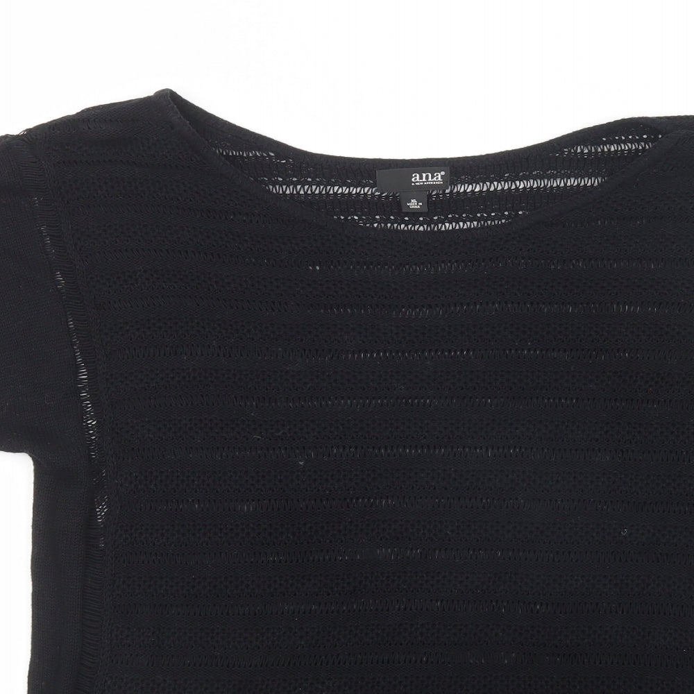 a.n.a . A New Approach Womens Black Boat Neck  Cotton Pullover Jumper Size XL