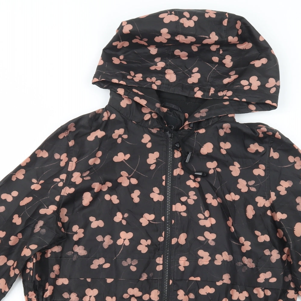 NEXT Womens Black Floral  Rain Coat Coat Size 12  Zip