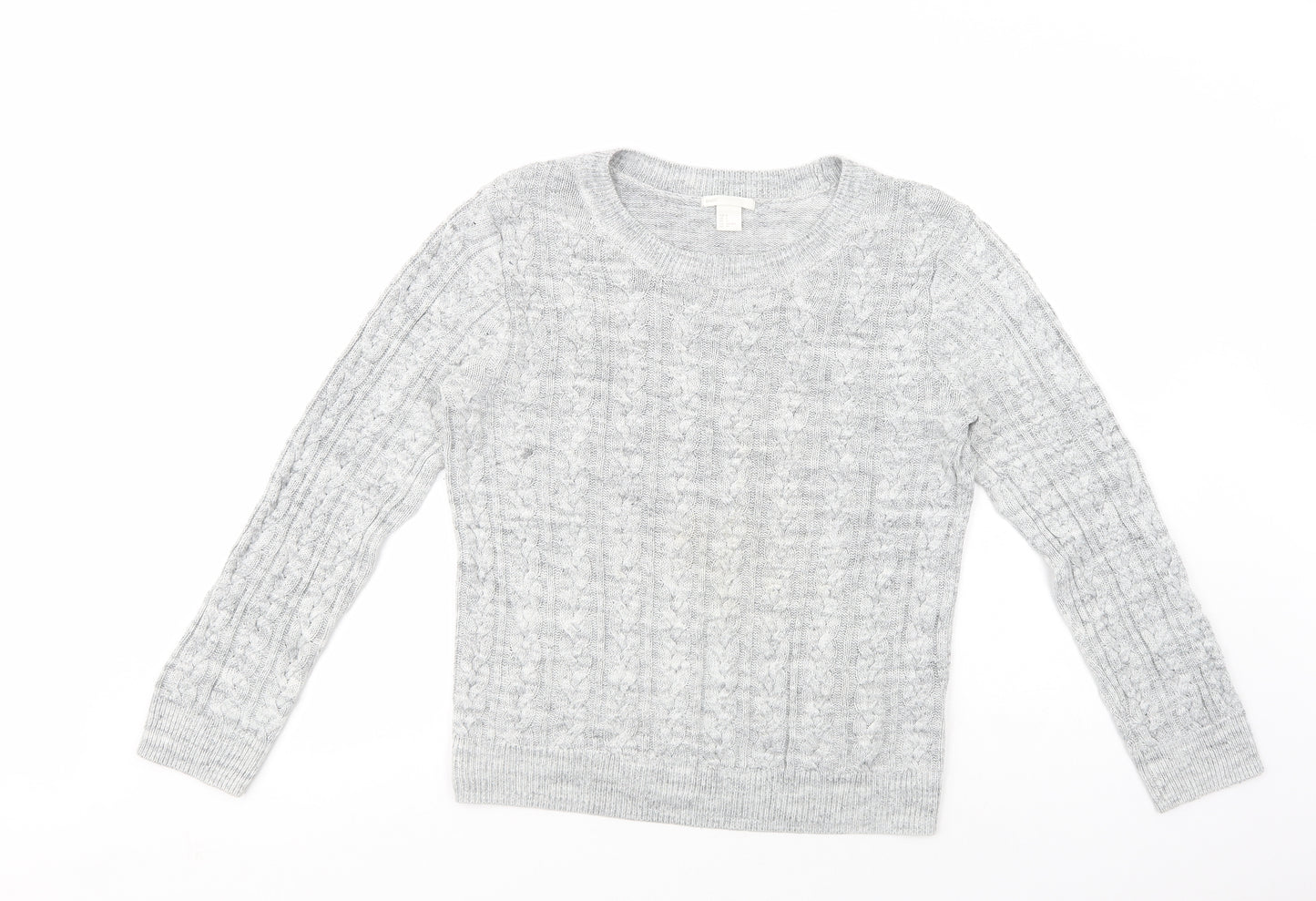 H&M Womens Grey Boat Neck  Cotton Pullover Jumper Size S