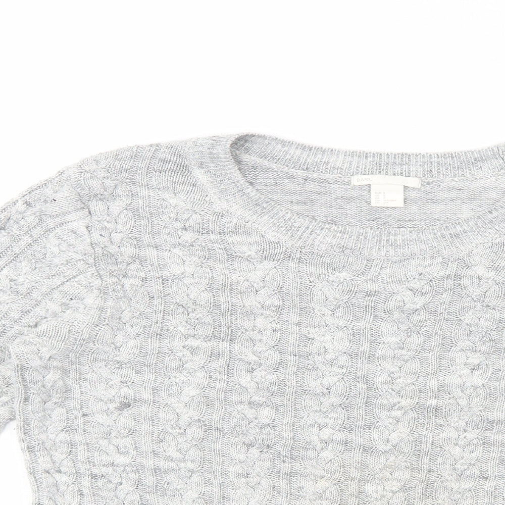 H&M Womens Grey Boat Neck  Cotton Pullover Jumper Size S