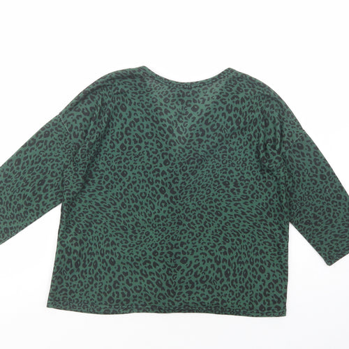 New Look Womens Green Animal Print Polyester Basic Button-Up Size S V-Neck